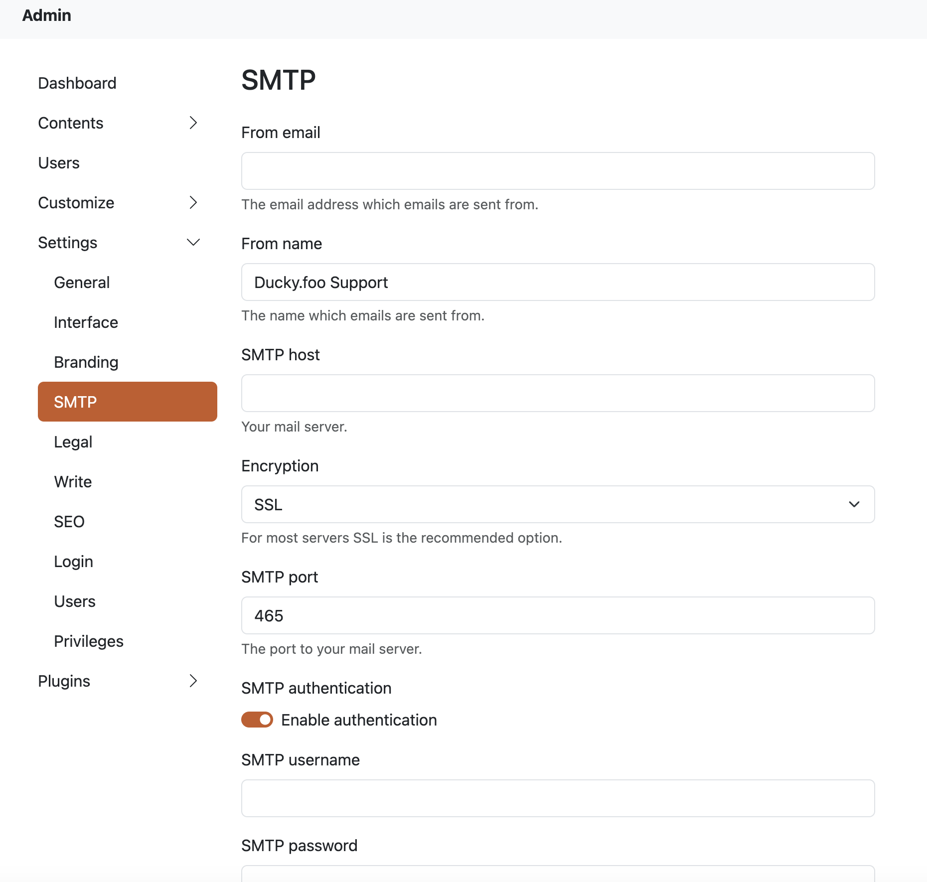 Apache Answer SMTP settings